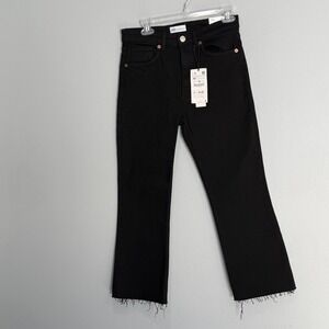 Zara Mid-Rise Cropped Flare Jeans Black Raw Hem Size 8 3643/519/800 NEW